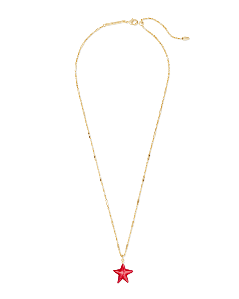 Carved Jae Star Gold Pendant Necklace in Red Mother-Of-Pearl image number 3